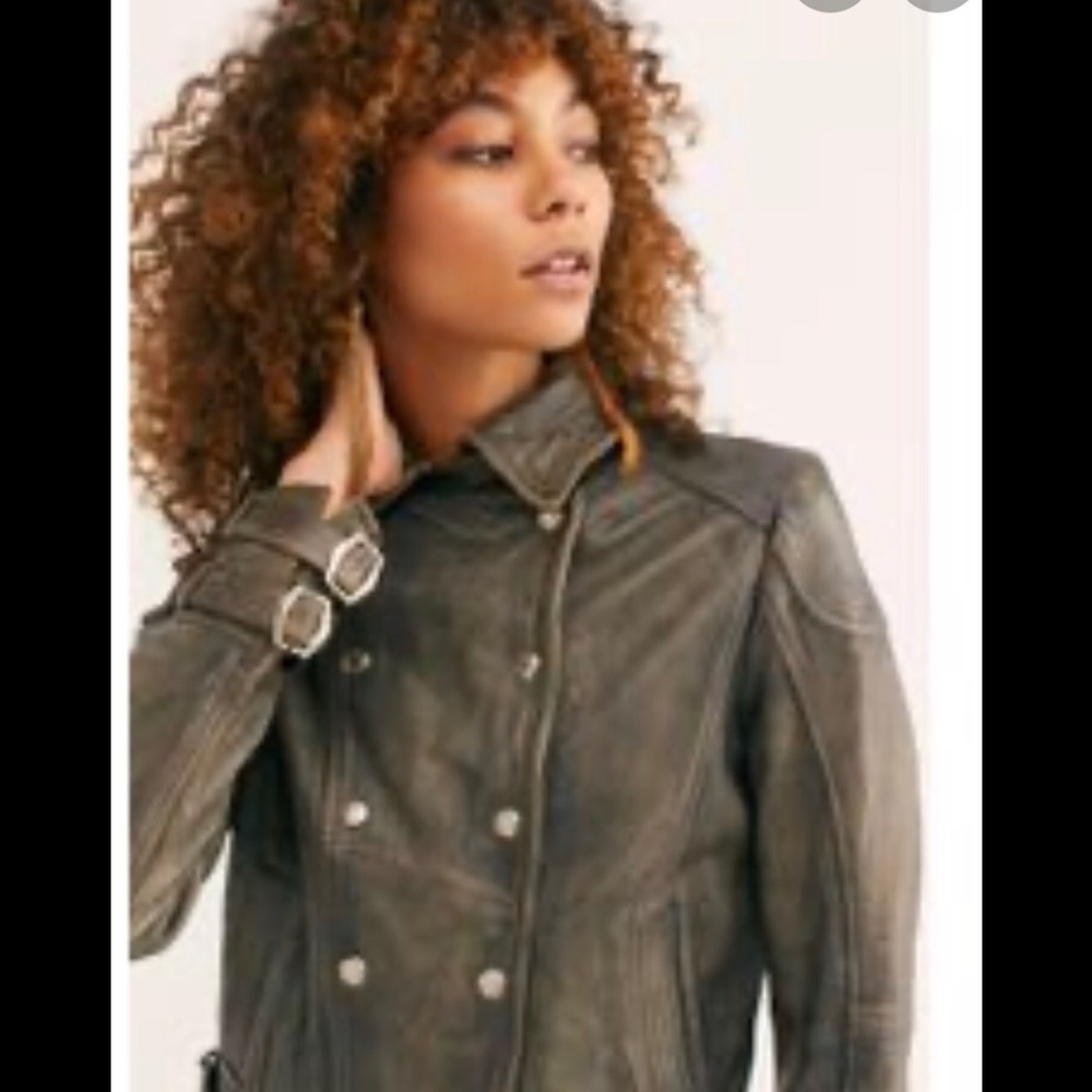 NWT💕Free People Avis Leather Jacket, Khaki /Small - Picture 2 of 7